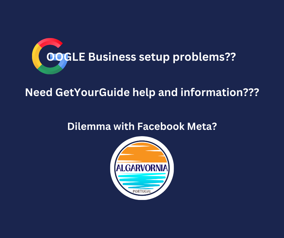 Blue background with text mentioning Getyourguide, Google and Facebook. GetYourGuide, Google Business, Facebook help